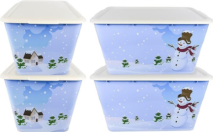 SimplyKleen 14.5-gal. Holiday Reusable Stacking Plastic Storage Containers with Lids, Snowman Win... | Amazon (US)
