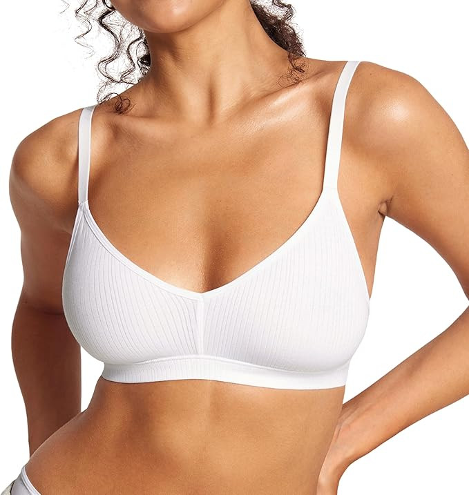Women's Natrelax No Underwire Comfort Bralette Ribbed Wireless Bra Sleep Unlined V Neck Bras Soft... | Amazon (US)