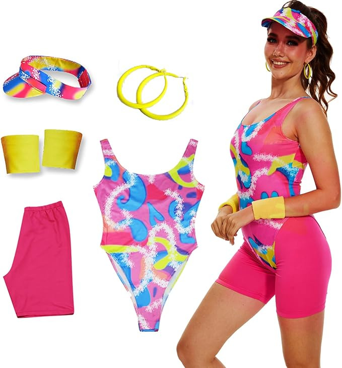 Saxcdyi 80s Workout Costume Outfit Accessories Set 2023 Movie Margot Robbie Halloween Cosplay Sui... | Amazon (US)