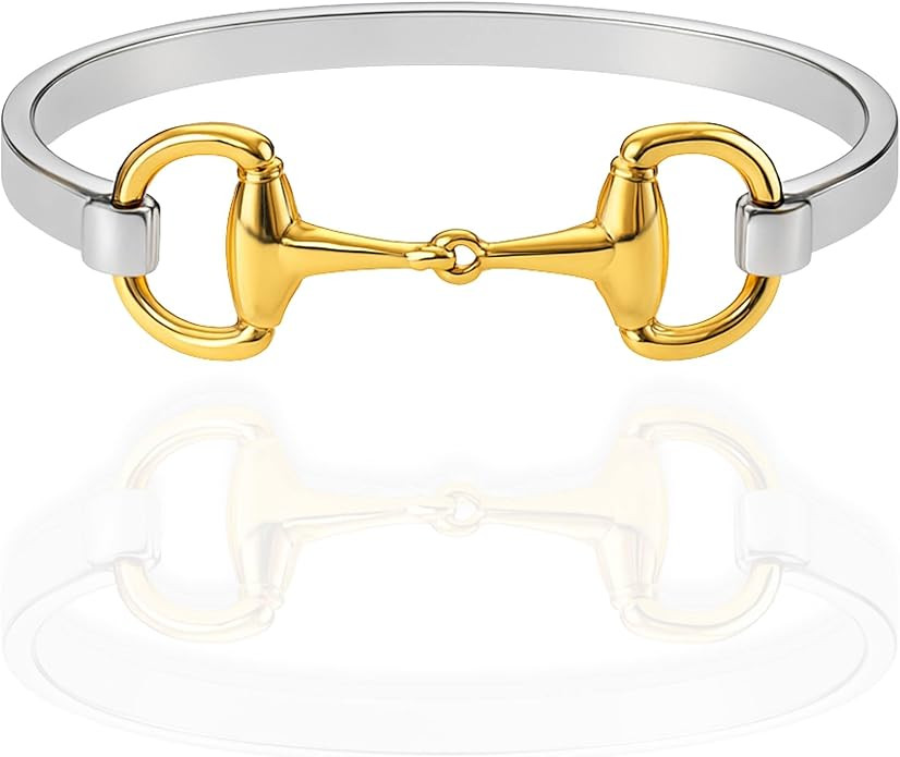 Minimalist Horse Bit Bangles in Silver, Gold, Rose Gold – Stackable Stainless Steel Cuff Bracel... | Amazon (US)