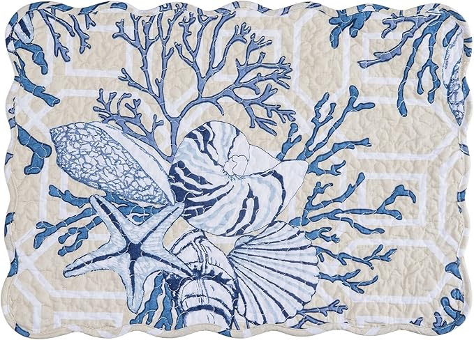 C&F Home Cannon Cotton Reversible Machine Washable Scallop Edge Quilted Placemat Placemat Set 6 B... | Amazon (US)