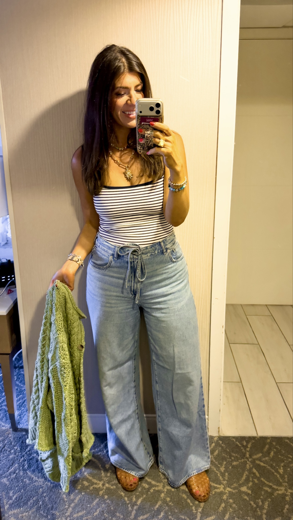 Outfits I wore on vacation
Bra free tank-medium
Cardigan-medium
Wide leg jeans-29 curvy 
Jelly slide-sized down half 

#LTKMidsize #LTKSaleAlert #LTKTall