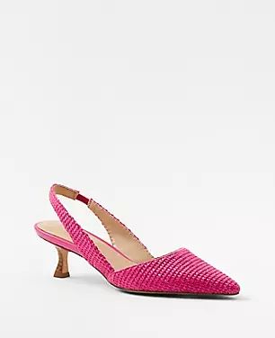 Straw Slingback Kitten Heel Pumps | Ann Taylor (US)