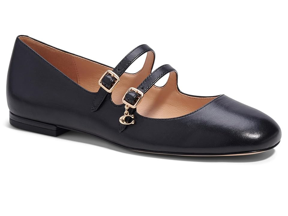 COACH Whitley Leather Mary Jane Women's Flat Shoes Black : 9.5 M | Zappos