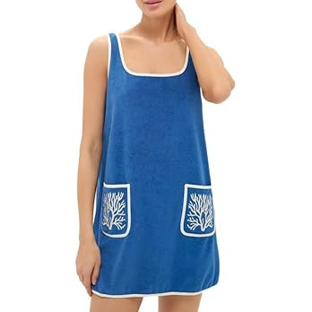 VAOYIU Womens Suede Tank Dress Contrast Trim Embroidery Pockets Relaxed Fit Sleeveless Mini Cover... | Amazon (US)