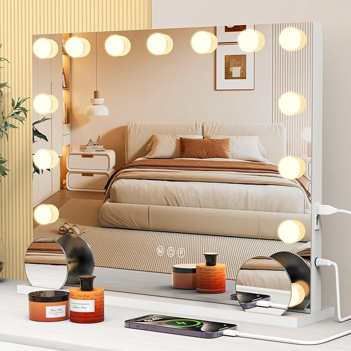 VESAUR Large Vanity Mirror with Lights, Hollywood Makeup Mirror with 15 Dimmable Bulbs 3 Light Co... | Amazon (US)