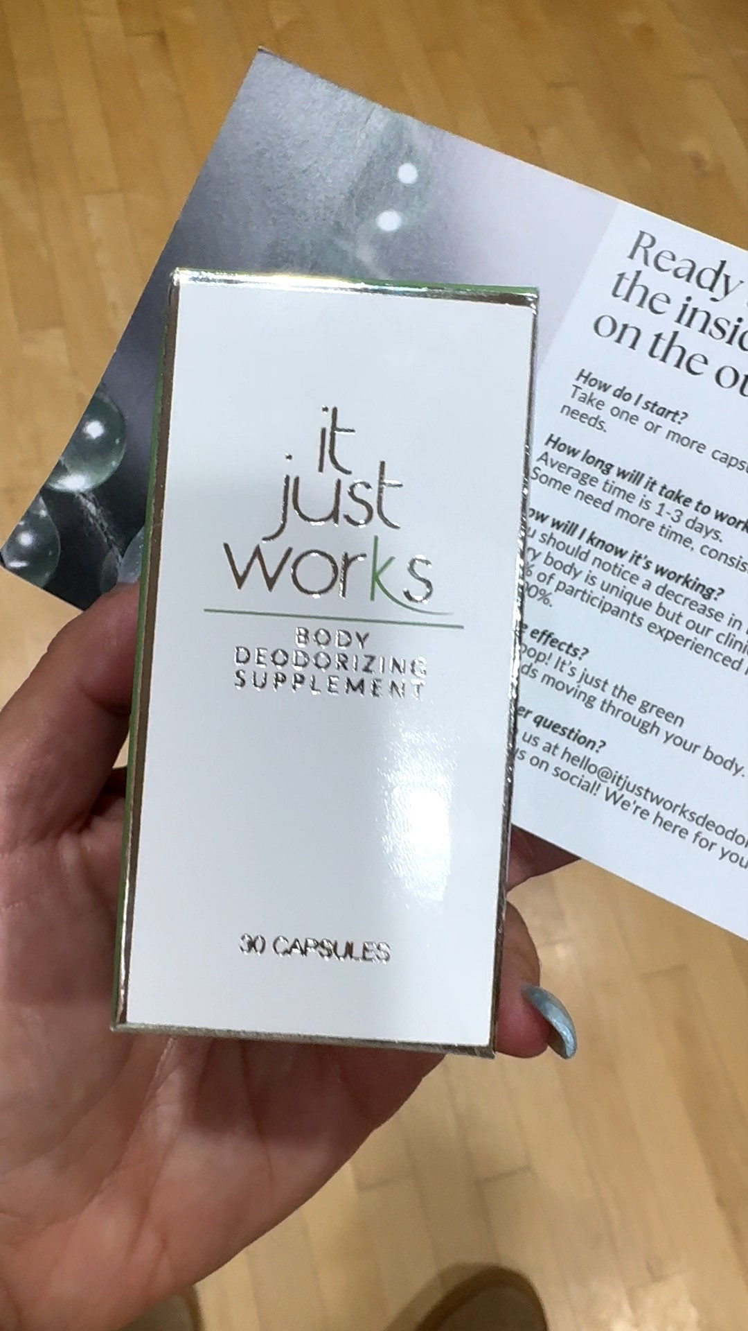 It just works is a “deodorant” that removes stink from the inside, out. The claim is that within 1-3 days you will notice a difference in your smell with 1 or more capsules. 

I took only ONE supplement yesterday morning (24 hours ago) and already I notice I don’t smell! I usually have anxiety sweats in the morning which smell really stinky and pungent, but today I have none! AND this is after working out and working a full day on my feet yesterday. plus I’m PMSing which is usually a “warmer” time for me. 

I’m actually floored! I didn’t think anything could work for my stench and I already have a healthy diet and supplement protocol but this stuff lives up to its name…it just works! Try it out for yourself 🙌🏽 

#health #getridofbo #smellingfresh #natural #supplement 

#LTKU #LTKFindsUnder50 #LTKActive