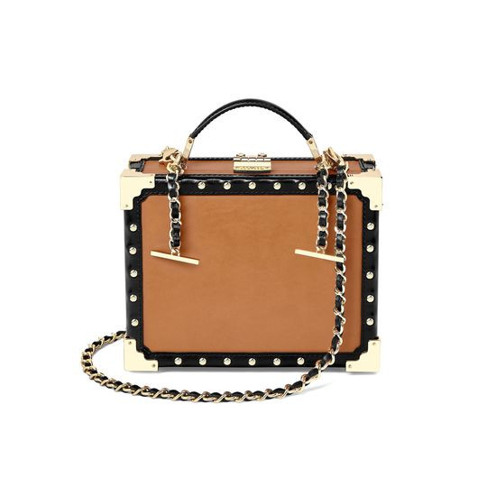 Mini Trunk Clutch in Smooth Tan with Studs | Aspinal of London