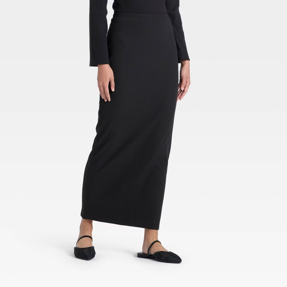 Women's High-Rise Brushed Ribbed Maxi Skirt - A New Day™ Black L | Target