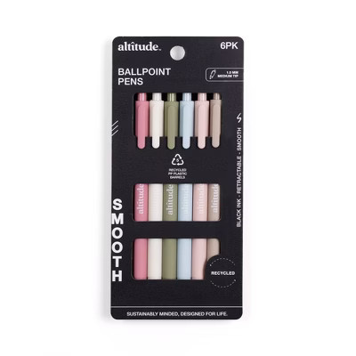 Altitude Supplies 6pk Ballpoint Pens - Retractable, Black Ink, Soft Touch Recycled Barrel, 1.0mm Medium Point, Eucalyptus | Target