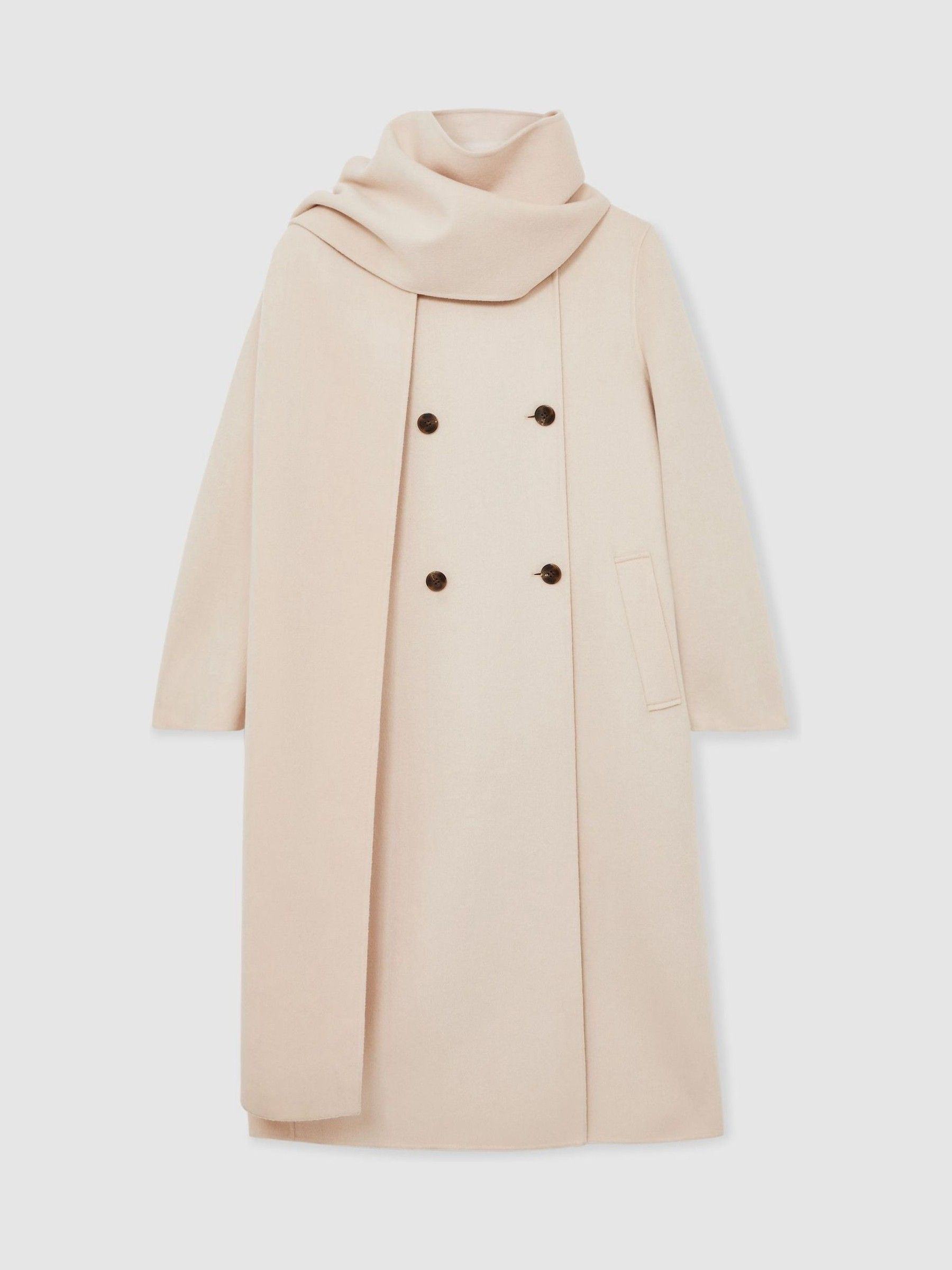 Wool-Blend Scarf Blindseam Coat in Cream | Reiss UK