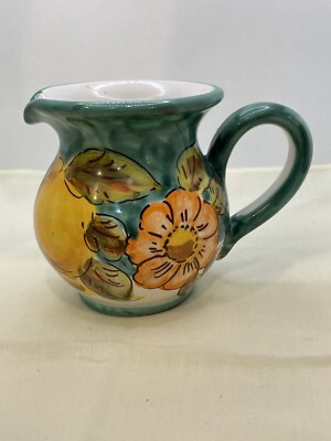 Vintage Sorrento Italian Pitcher Hand Painted Green With Florals Signed Marked | eBay | eBay US