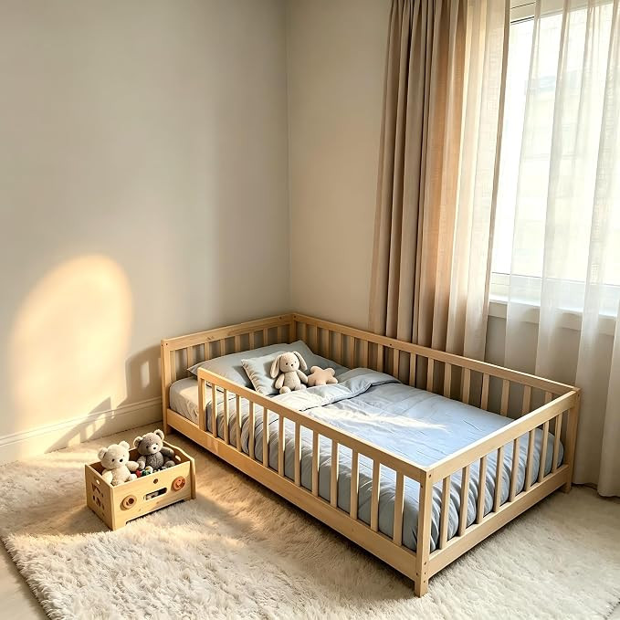 PVWIIK Twin Size Montessori Toddler Floor Bed with Wood Slats for Girls and Boys, Wood Montessori... | Amazon (US)