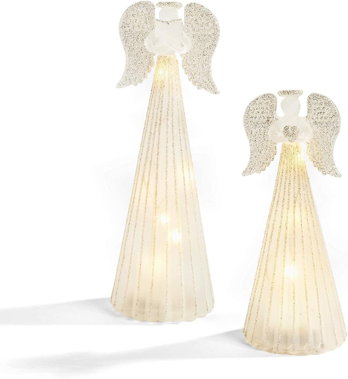 Christmas Angel Figurines with Lights - Set of 2 Statues, Frosted Glass, Silver Glitter, 6 Inch &... | Amazon (CA)