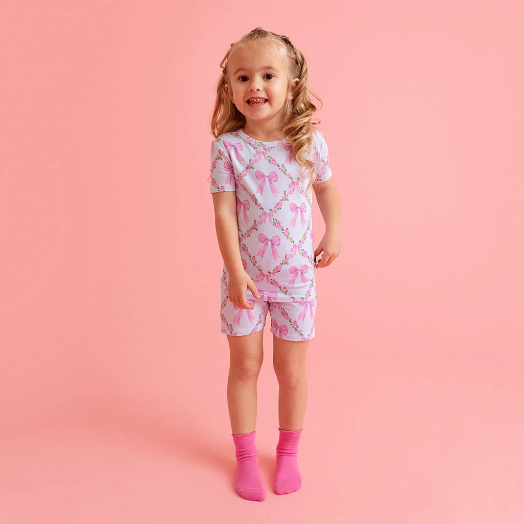 Aristocats Blue Short Sleeve Disney Marie Bows Classic Pajama Short Set | Posh Peanut® | Posh Peanut