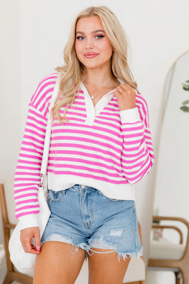 Line Up Pink Striped Collared Sweater SALE | Pink Lily