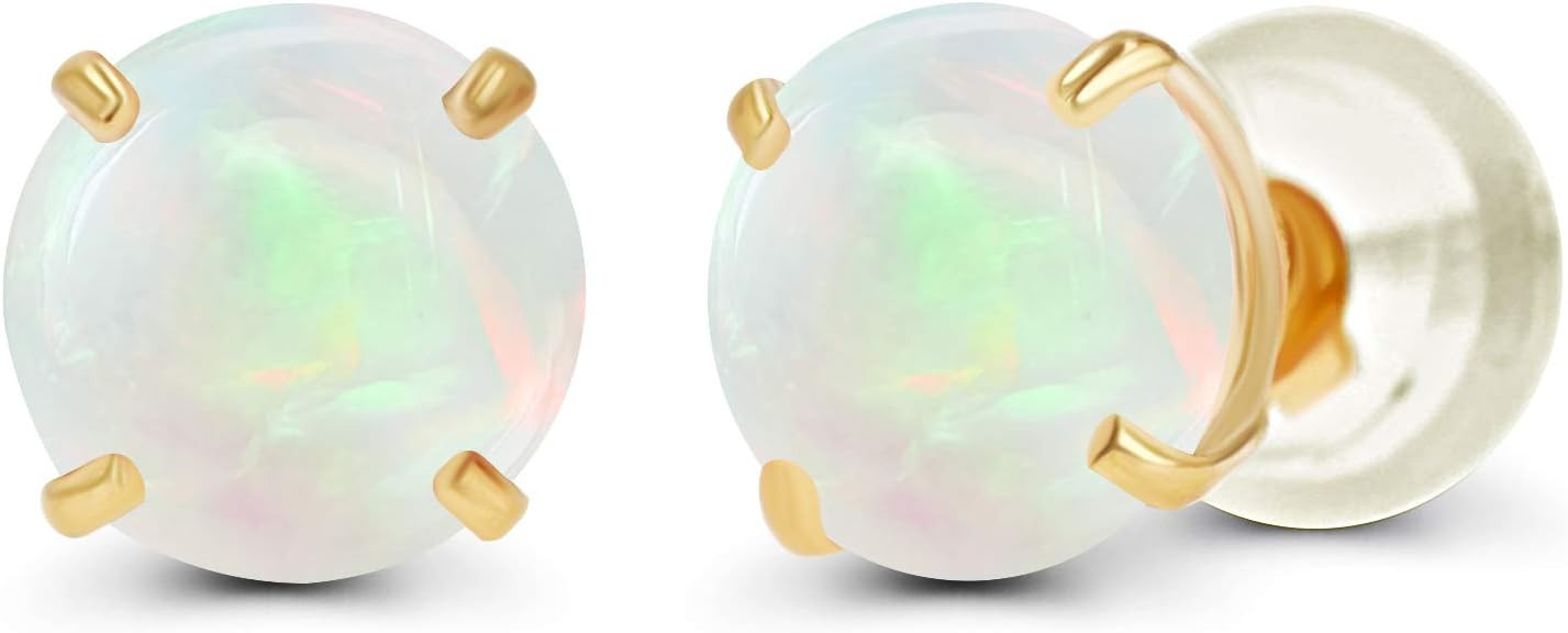 Genuine 14K Gold Plated Solid 925 Sterling Silver 6mm Round Genuine Birthstone Gemstone Hypoaller... | Amazon (US)