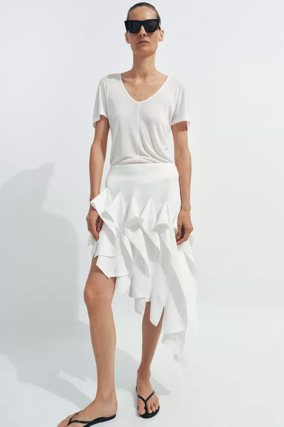 ZW COLLECTION ASYMMETRIC RUFFLED SKIRT | Zara UK