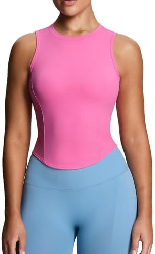 Aoxjox Women's Sleeveless Tank Tops GEO Workout Gym Yoga Curve Longline Crop Top | Amazon (US)
