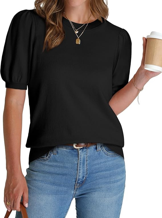 WIHOLL Women's Puff Short Sleeve Sweater 2026 Spring Summer Tops Trendy Business Causal Outfits W... | Amazon (US)