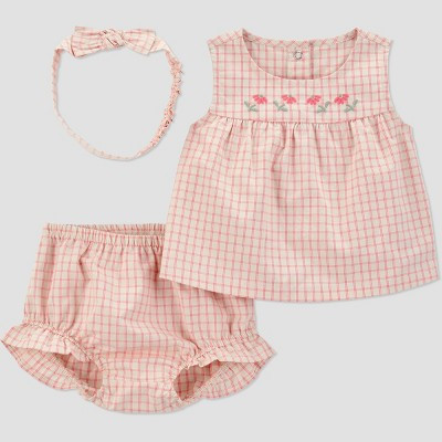Carter's Just One You® Baby Girls' 3pc Gingham Floral Tank Top with Bloomer & Headband Set - Peach Orange/Pink 24M | Target