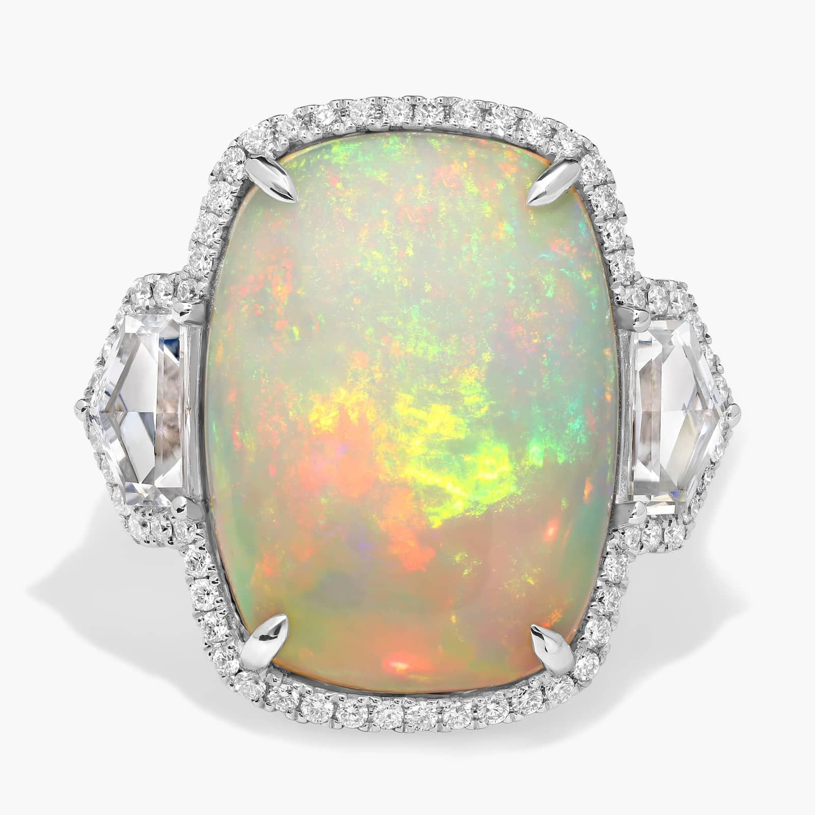 Extraordinary Collection: Cushion Cut Opal with Cadillac Cut White Sapphire Ring in 18k White Gol... | Blue Nile