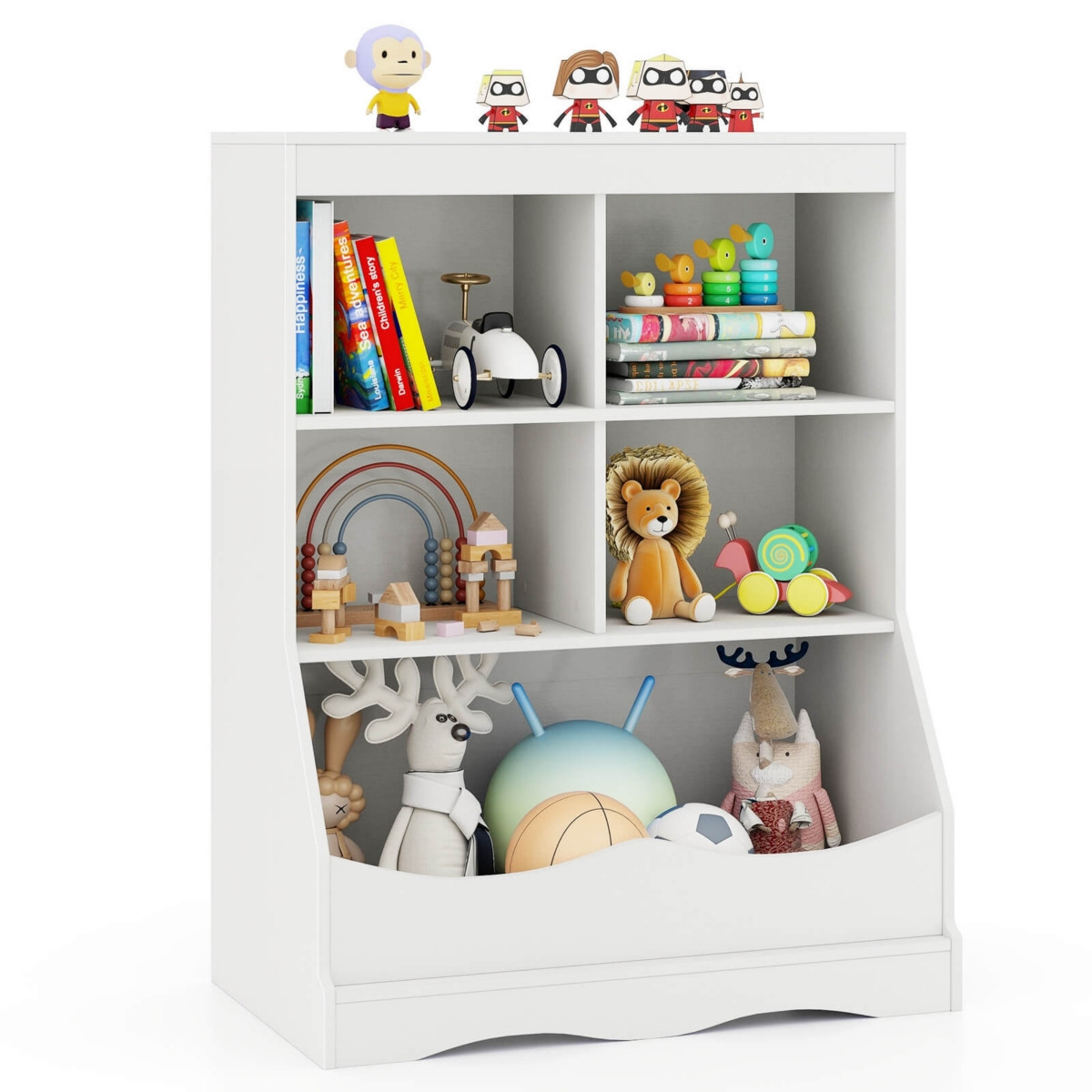 34.5" Kids Bookshelf with Anti-Tipping Kits Multi-functional Display Rack - White | Macy's
