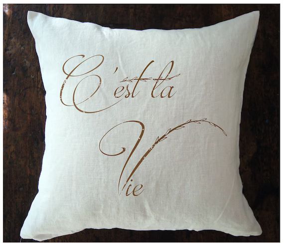 French Linen Script Pillow. C'est la Vie. French Country Pillow. Cottage Pillow. Spring Pillow. F... | Etsy (US)