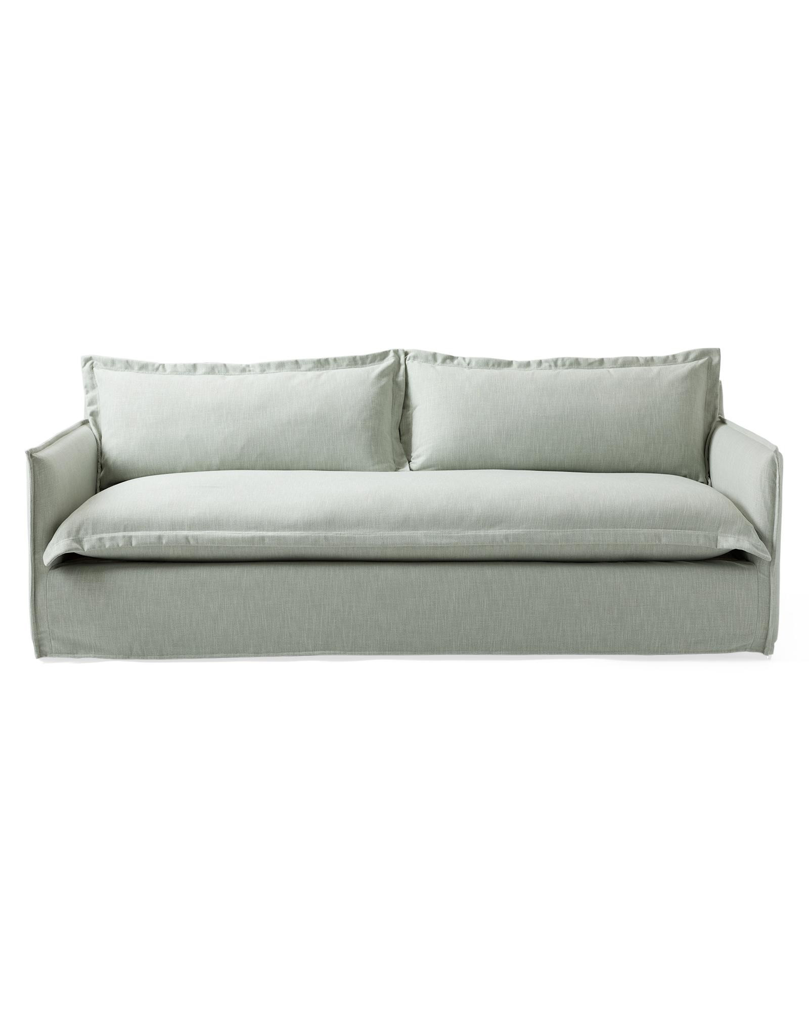 Beach House Slim Arm Sofa in Perpetua Performance Cotton Seaglass | Serena and Lily