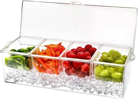 Jucoan Large Ice Chilled Condiment Server with Lid and 4 Removable Compartment, Clear Plastic Con... | Amazon (US)