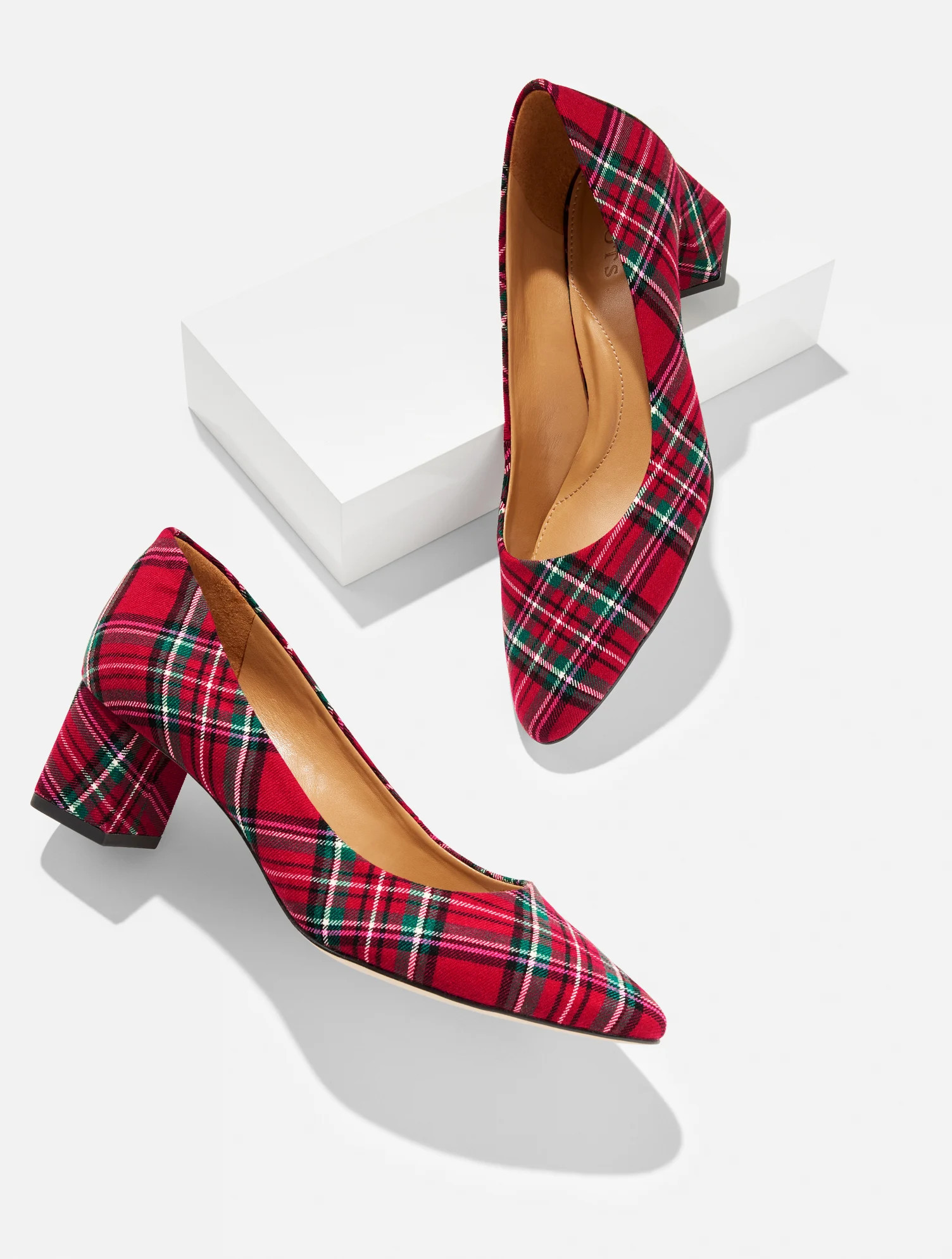 Kayla Block Heel Pumps - Cider Plaid - Red - 11M Talbots | Talbots