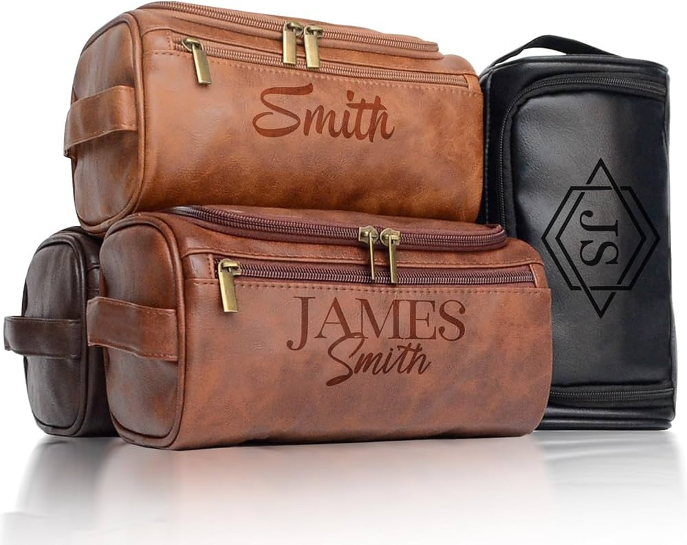 Personalized Leather Toiletry Bag for Men, Engraved Name Initials Toiletry Bag, Customized Monogr... | Amazon (US)