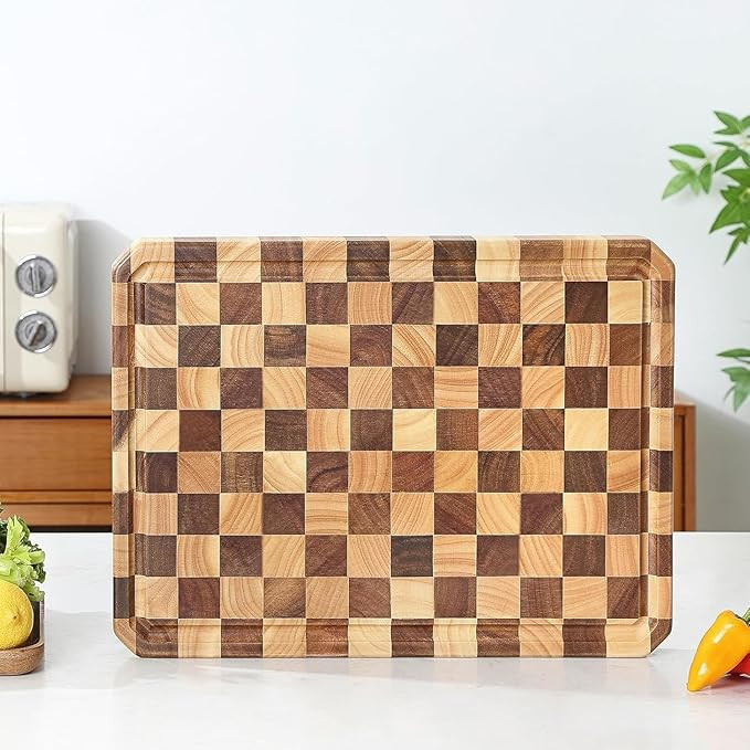 Large wood Cutting Board for Kitchen with Juice Handles ， Chopping Board Cheese Charcuterie Boa... | Amazon (US)