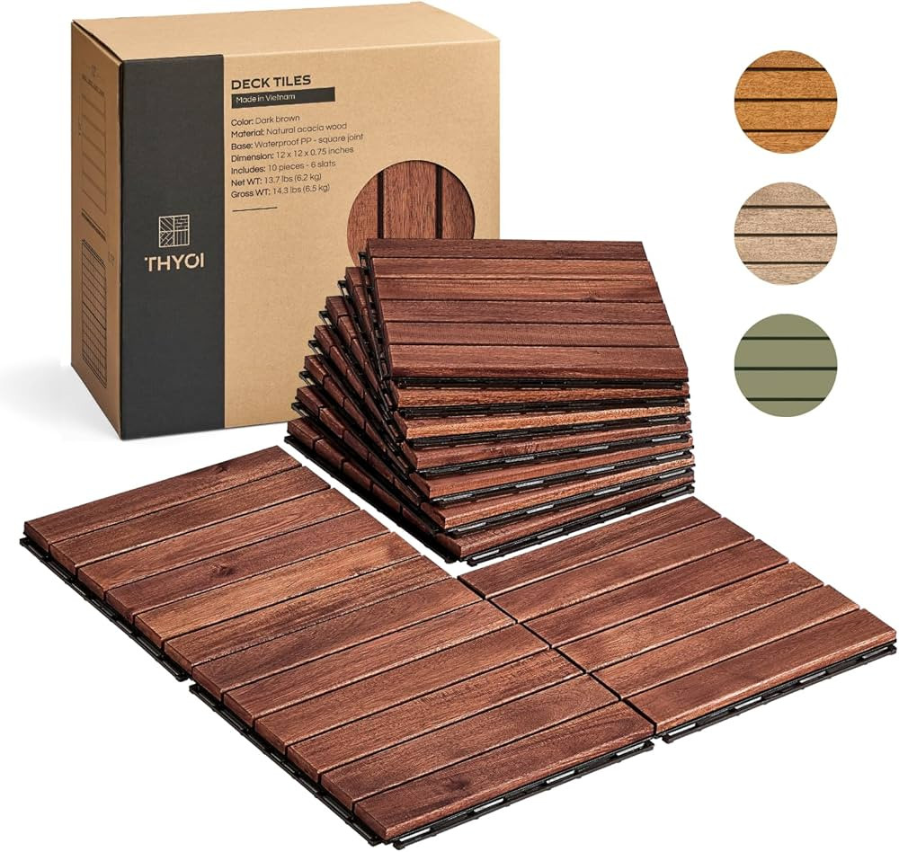 THYOI Premium Deck Tiles, Patio Flooring - Set 10 Pcs 12\u201dx12\u201dx0.9\u201d Interlocking De... | Amazon (US)
