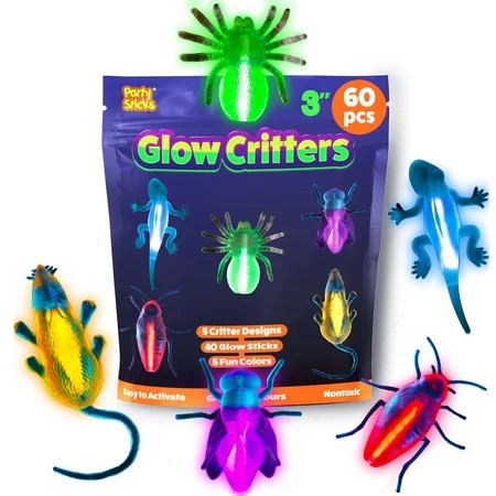PartySticks Glow Critters Glow in The Dark Bug Toys and Glow (60 Pack, Multicolor) | Walmart (US)