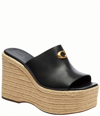 Leather Espadrille Platform Wedge Slide Sandals | Dillard's