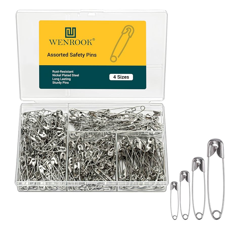 300 Pack Safety Pins Assorted, 4 Different Sizes, Strong Nickel Plated Steel, Safety Pins for Clo... | Amazon (US)