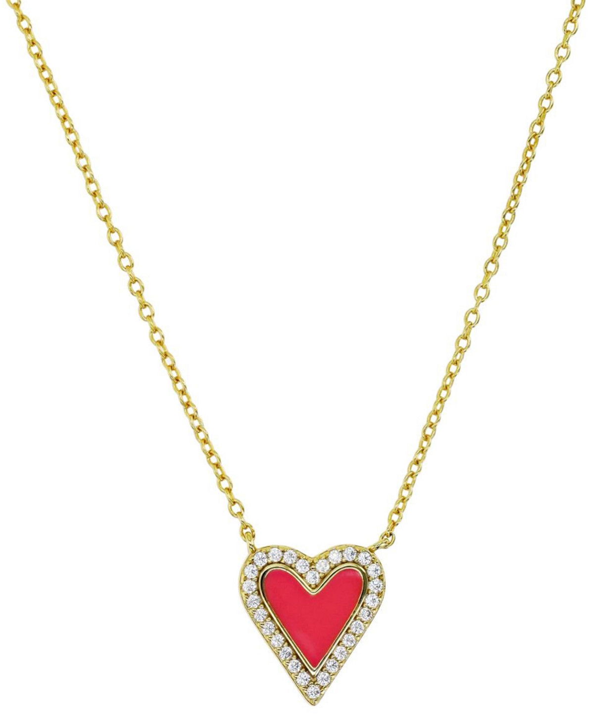 Cubic Zirconia Red Enamel Heart Pendant Necklace in 14k Gold-Plated Sterling Silver, 16" + 2" extender - Red | Macy's