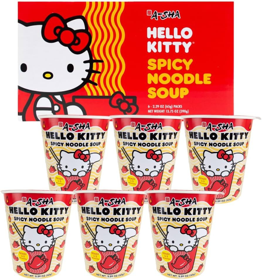 Hello Kitty Instant Ramen Noodle Cup |6 Pack Vegan Spicy Flavor | Premium Microwaveable Ramen Sou... | Amazon (US)
