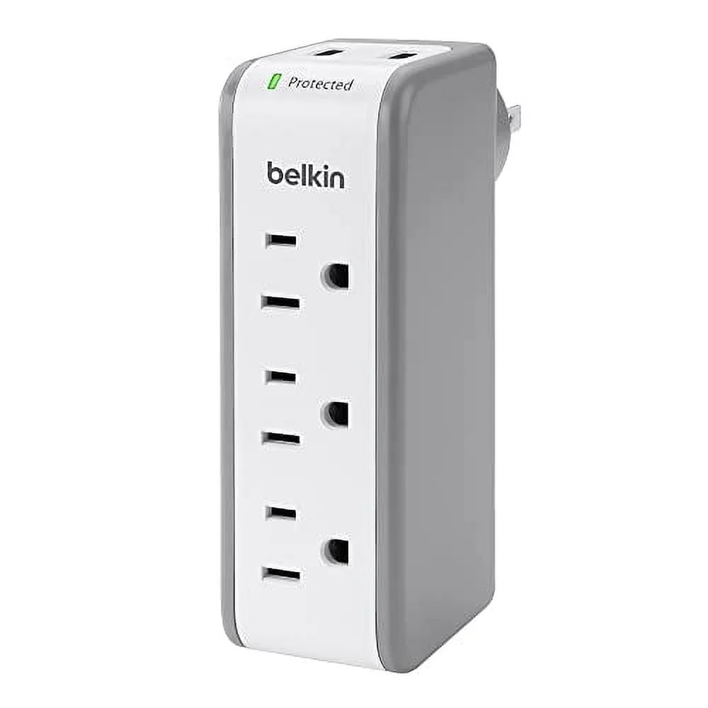 Belkin Wall Mount Surge Protector - 3 AC Multi Outlets & 2 USB Ports - Flat Rotating Plug Splitte... | Walmart (US)