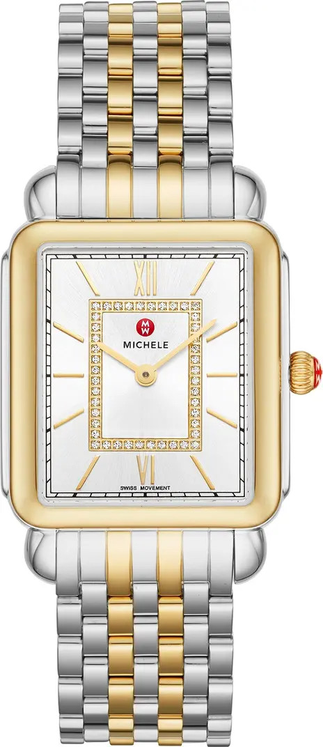 MICHELE Women's Deco II Diamond Two-Tone Bracelet Watch, 20mm x 43mm - 0.11 ctw | Nordstromrack | Nordstrom Rack