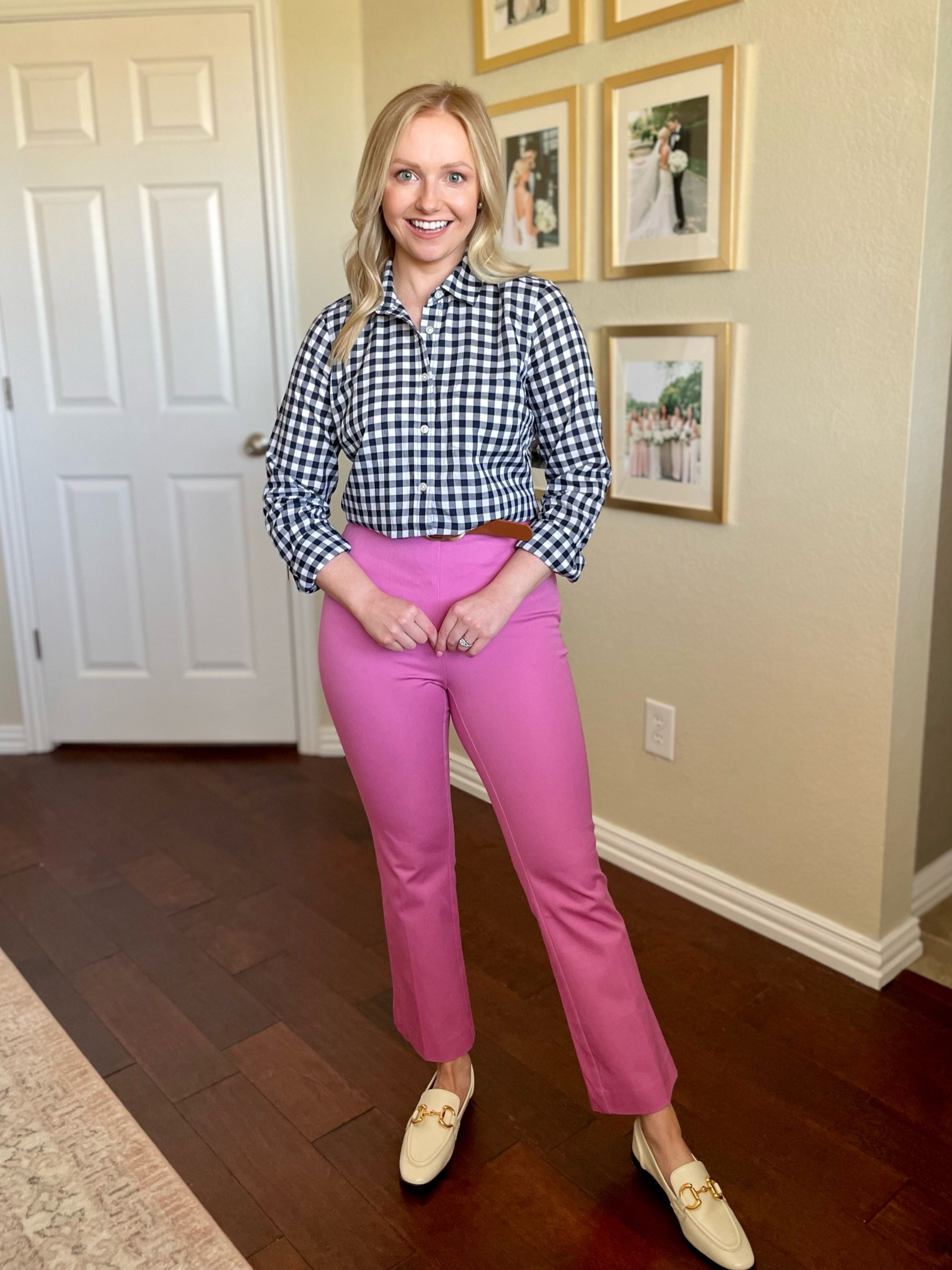 Wearing a 0 in pants and XS in top | pink pants, work pants, gingham button up, spring workwear, teacher outfit, workwear 

#LTKSeasonal #LTKworkwear #LTKFind