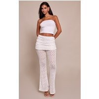 White Lace Foldover Straight Leg Pants | PrettyLittleThing US