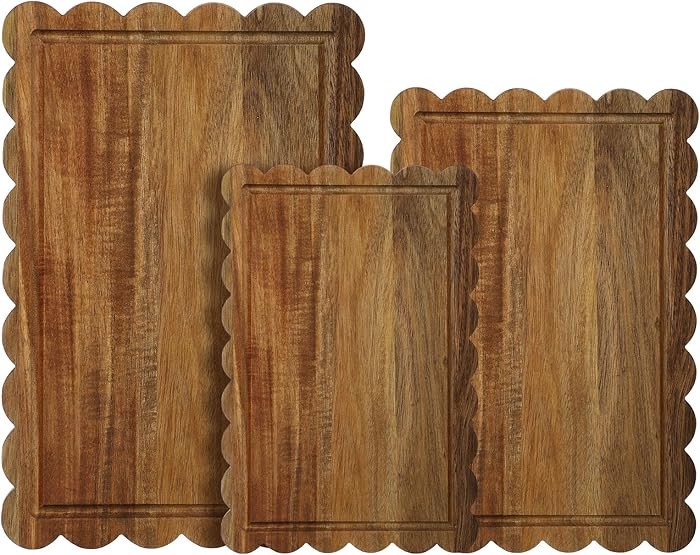 Acellegic 3 Pcs Acacia Wood Scalloped Cutting Boards for Kitchen with Juice Groove Blank Wood Cha... | Amazon (US)
