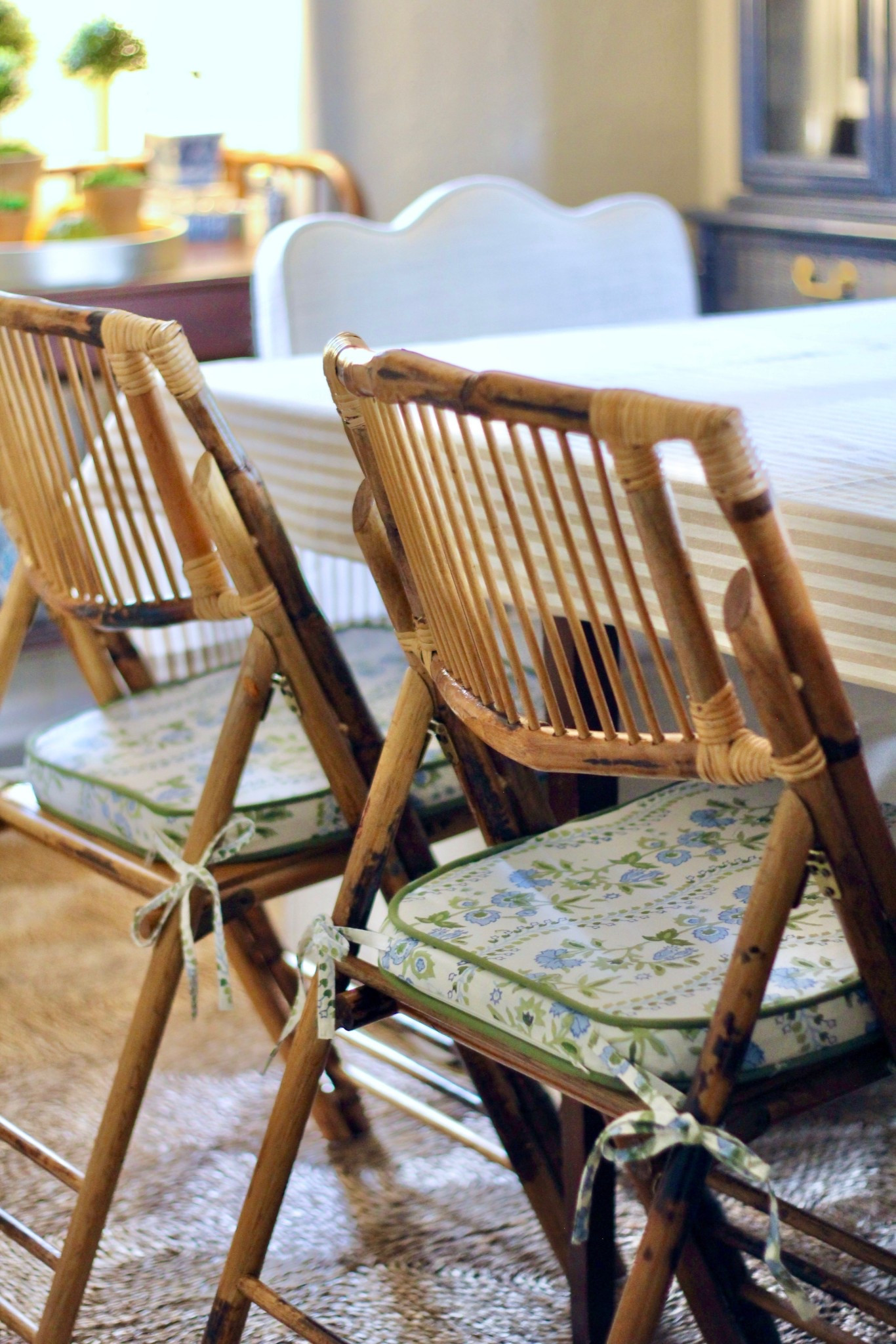 So obsessed with these chair cushions on the folding bamboo chairs we currently use in our dining room! They make them feel less temporary and more complete and would be adorable accents for future tablescapes with multiple pattern and color offerings! 

#LTKFindsUnder100 #LTKHome