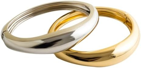 Gold Bangle Bracelets for Women Silver Plated Wide Wire Chunky Cuff Bracelets Trendy Hinged Cuff ... | Amazon (US)