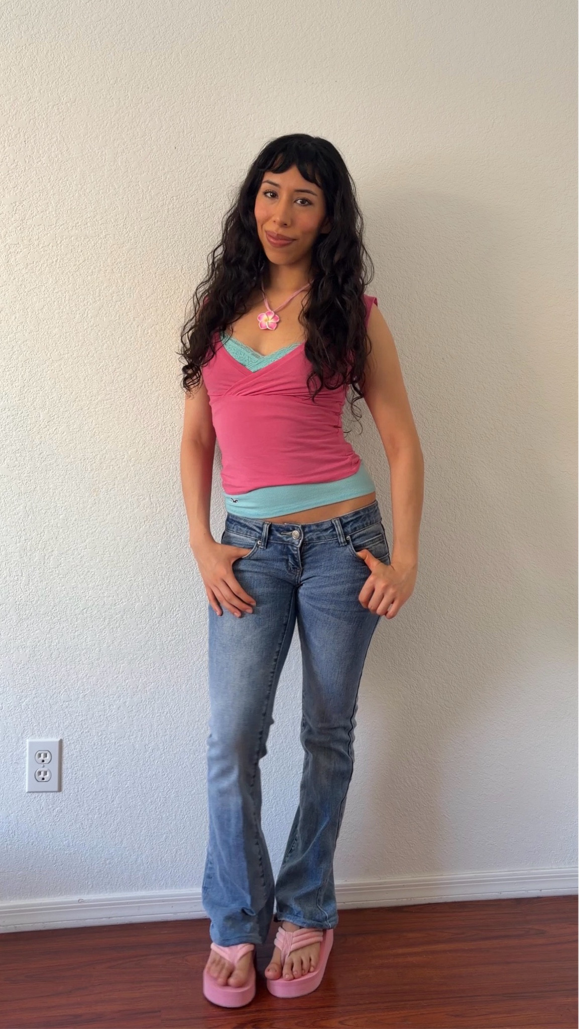 H2O inspired outfits: jeans @Americanbrat on TikTok!! The lace tank is sold out in this color rn, and the hot pink Amara tank is only on the brandy site🌺