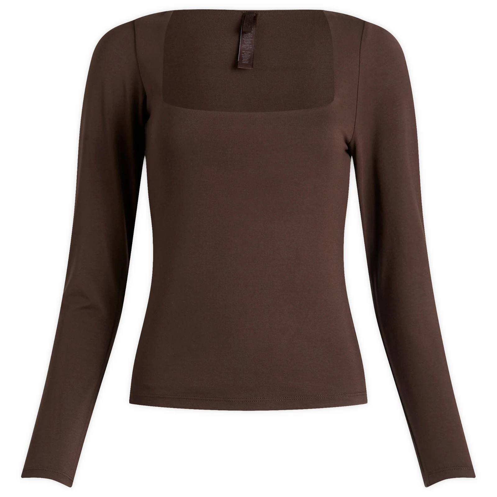 SKIMS Women's Smooth Layers Square Neck Long Sleeve Top in Espresso, Size Large | END. Clothing