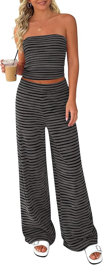 PRETTYGARDEN Two Piece Striped Sets for Women Summer Travel Outfits 2026 Spring Y2K Going Out Vac... | Amazon (US)