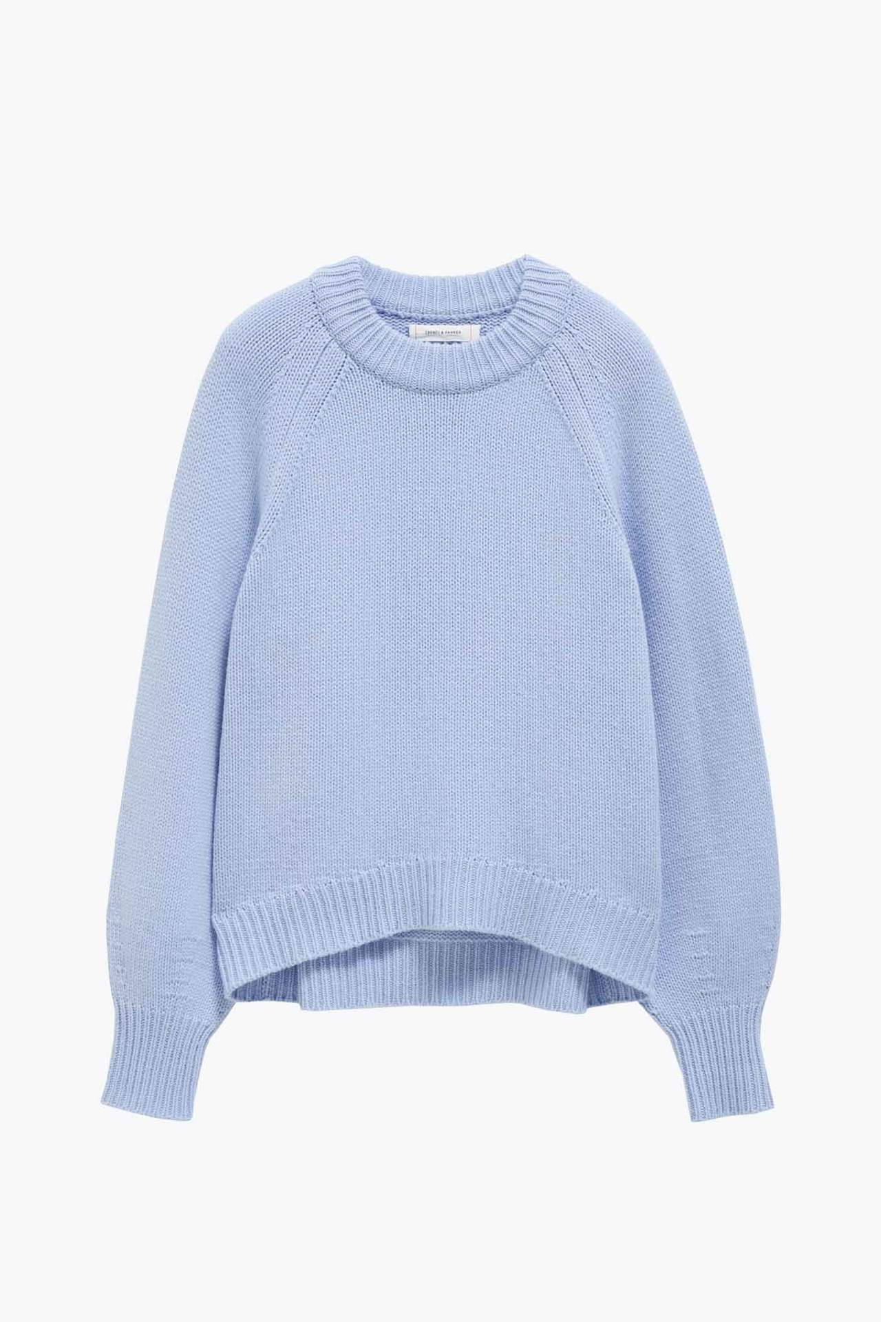 Blue Blouson Sleeve Wool-Cashmere Sweater | Chinti and Parker